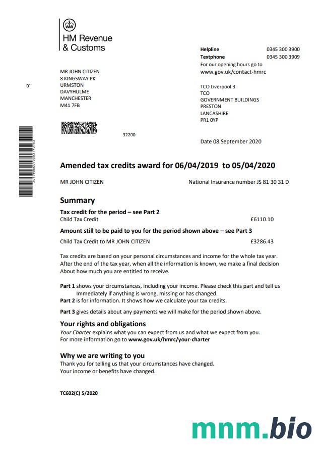 HM Revenue & Customs tax credit